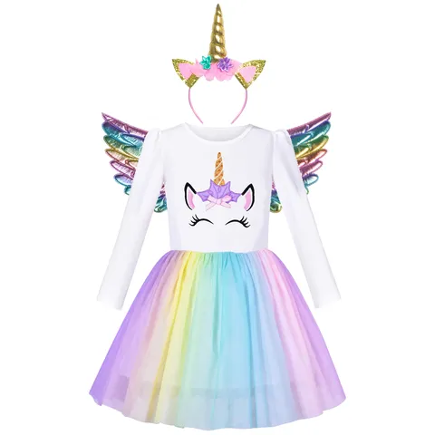 Meisjesjurk Eenhoorn Geborduurd Regenboog Feestdagen Feest Halloween