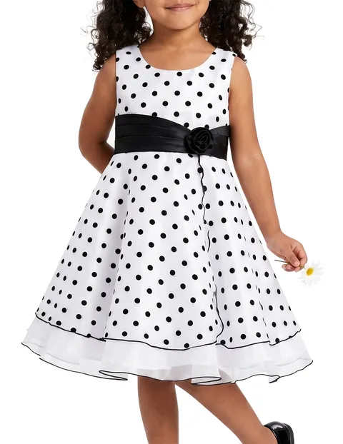 Mädchenkleid Schwarz Punkte Klassisch Retro Elegant Auftritt Ärmellos Tüll