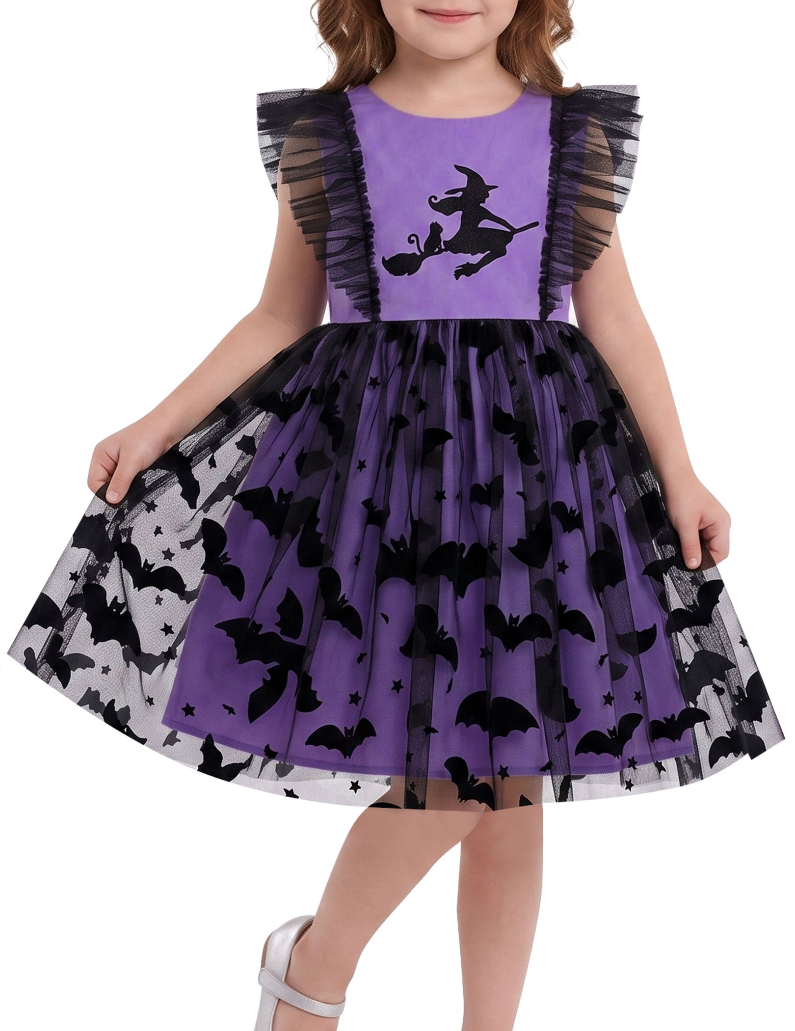 Girls Dress Purple Bat Halloween Holiday Tulle Sleeveless