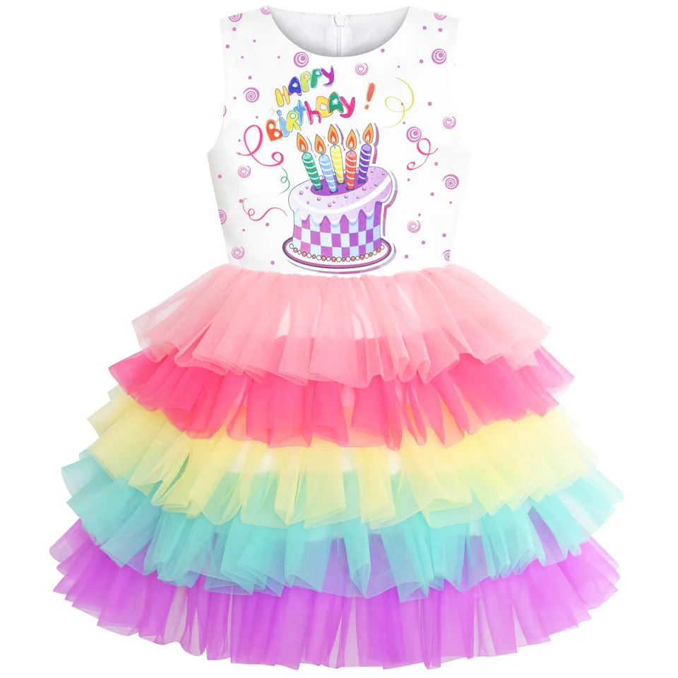 Girls Dress Colorful Glitter Sequin Ruffle Dress Princess Pageant — Rainbow Color